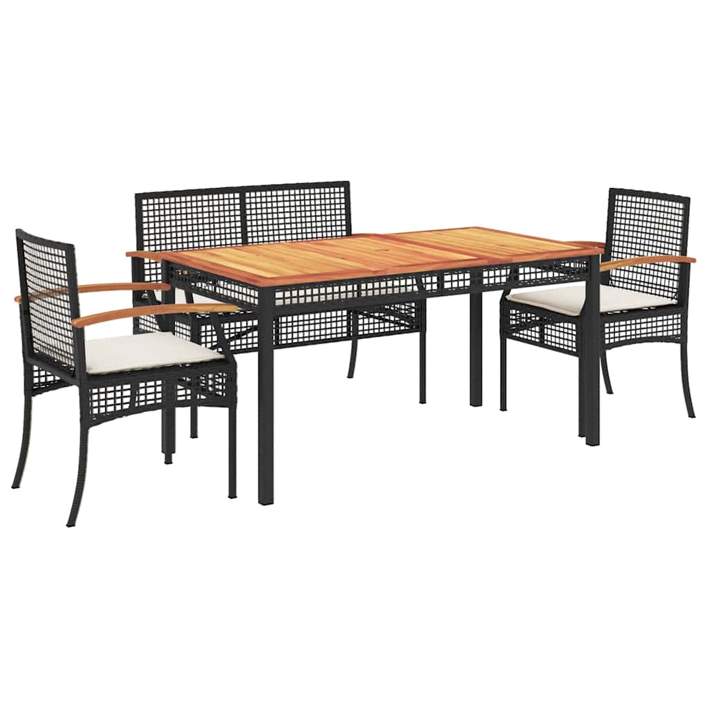 4-dijelni vrtni blagovaonski set od poliratana s jastucima crni Crna 140 cm table length