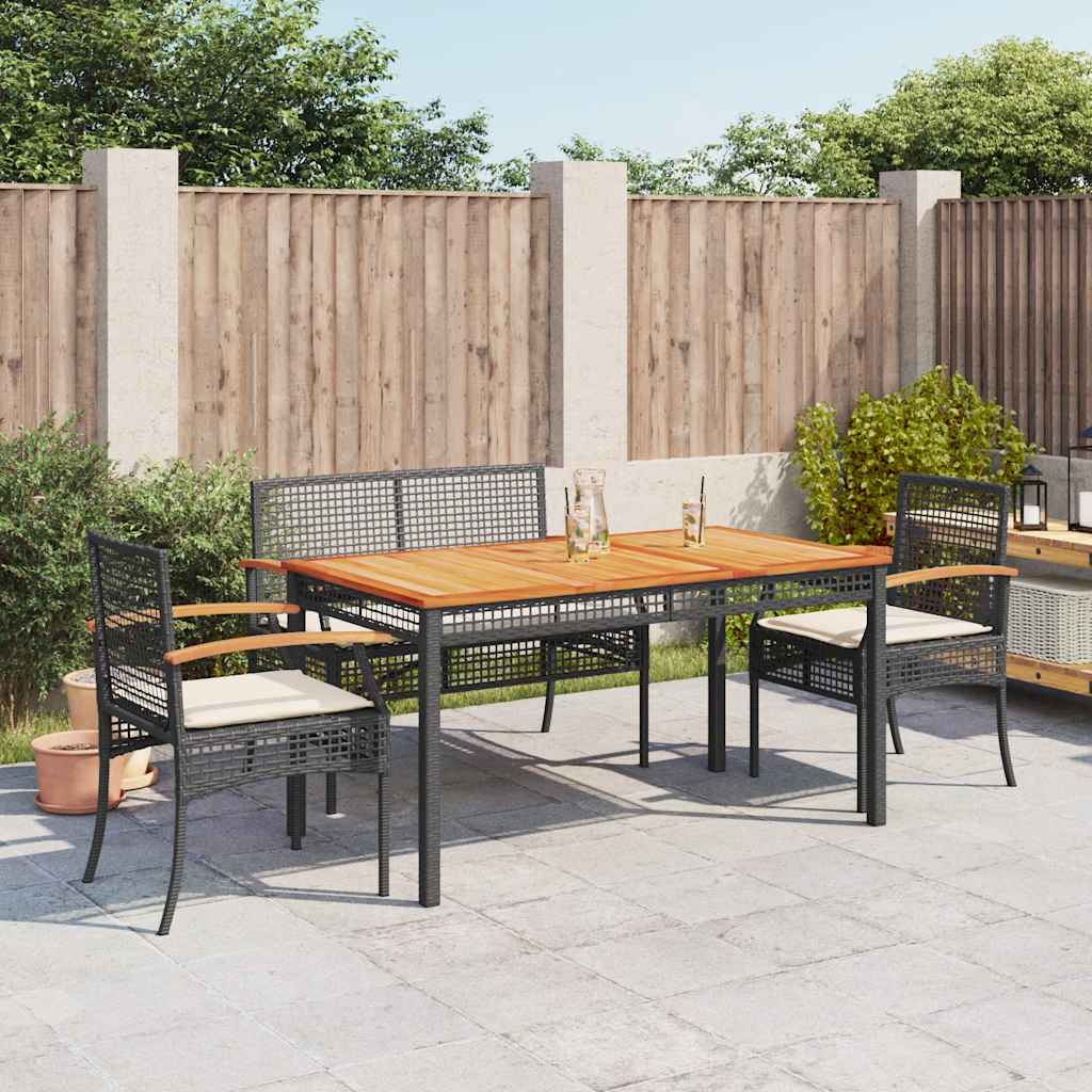4-dijelni vrtni blagovaonski set od poliratana s jastucima crni Crna 140 cm table length