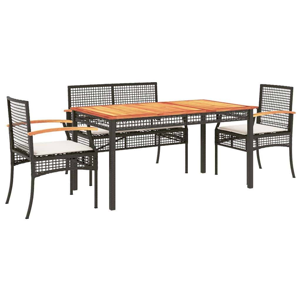 5-dijelni vrtni blagovaonski set s jastucima od poliratana crni Crna 140 cm table length