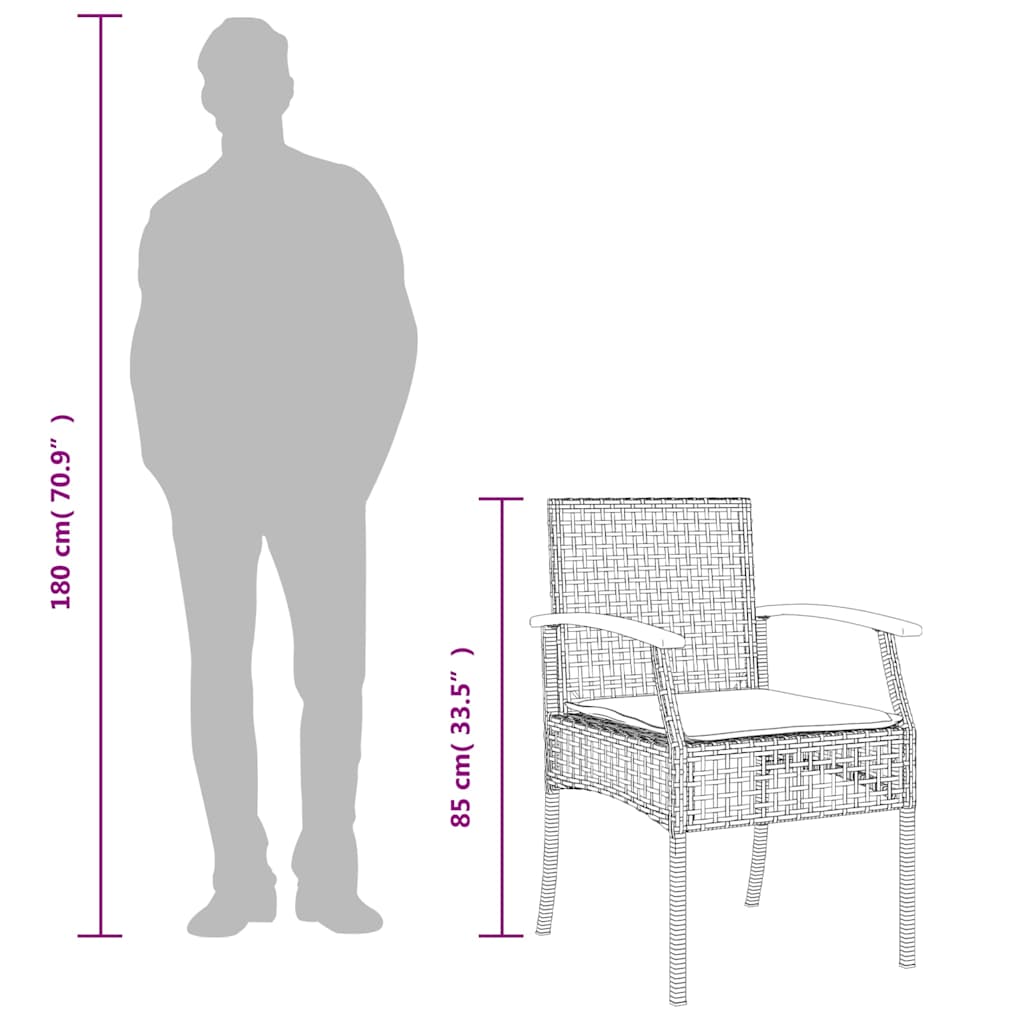 5-dijelni vrtni blagovaonski set s jastucima od poliratana crni Crna 140 cm table length
