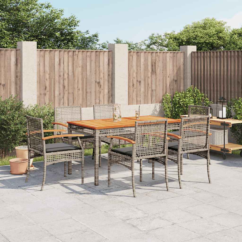 7-dijelni vrtni blagovaonski set sivi od poliratana Siva 140 cm table length