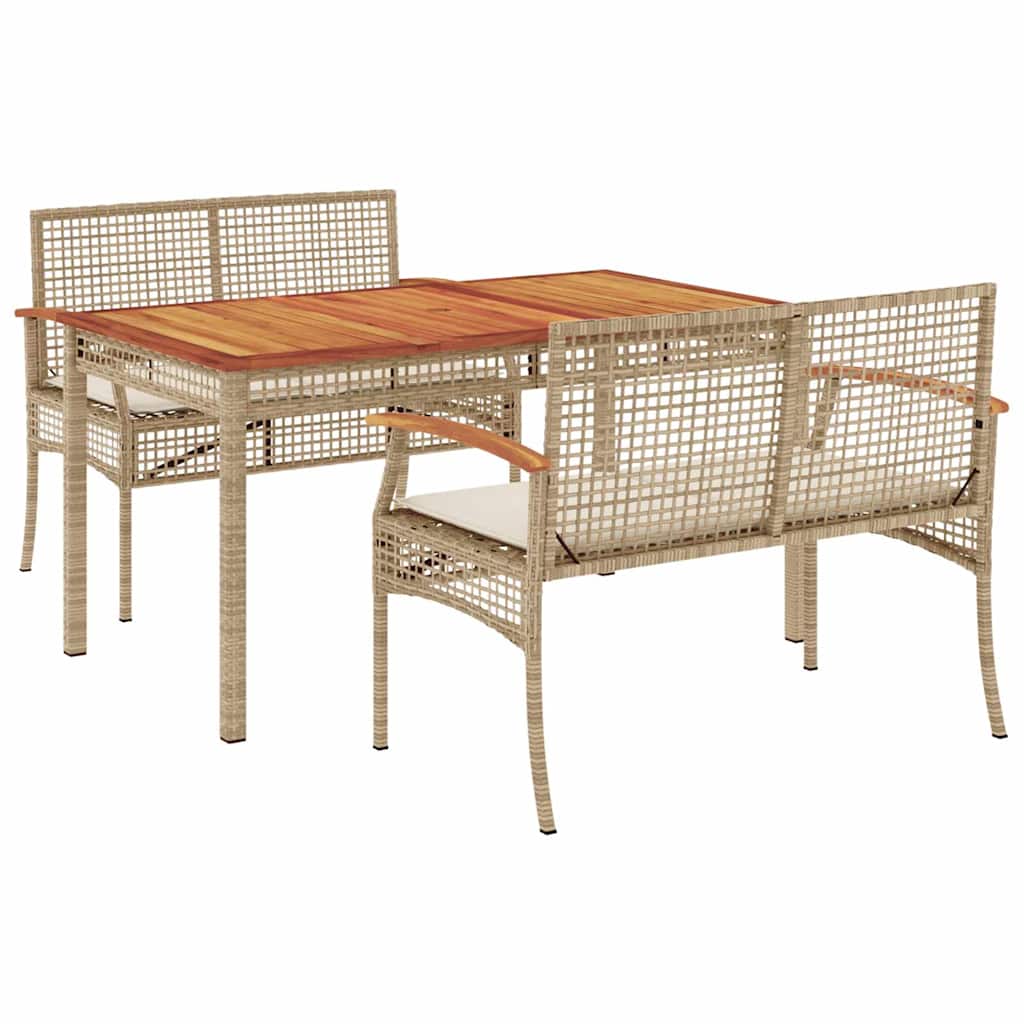 3-dijelni vrtni blagovaonski set od poliratana s jastucima bež 140 cm table length