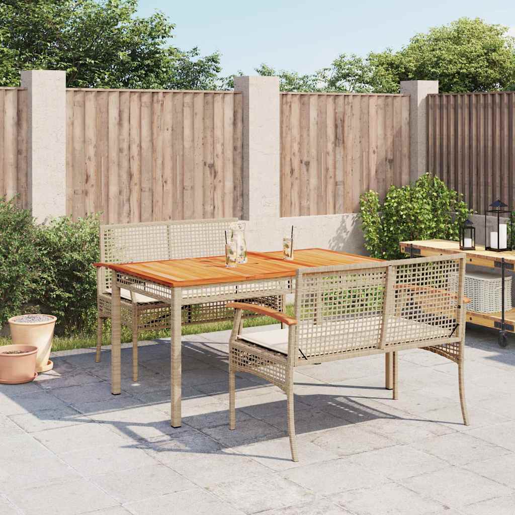 3-dijelni vrtni blagovaonski set od poliratana s jastucima bež 140 cm table length