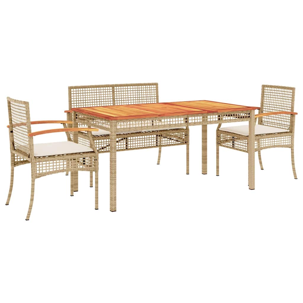 5-dijelni vrtni blagovaonski set od poliratana s jastucima bež 140 cm table length