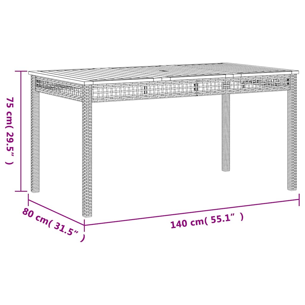 5-dijelni vrtni blagovaonski set od poliratana s jastucima bež 140 cm table length