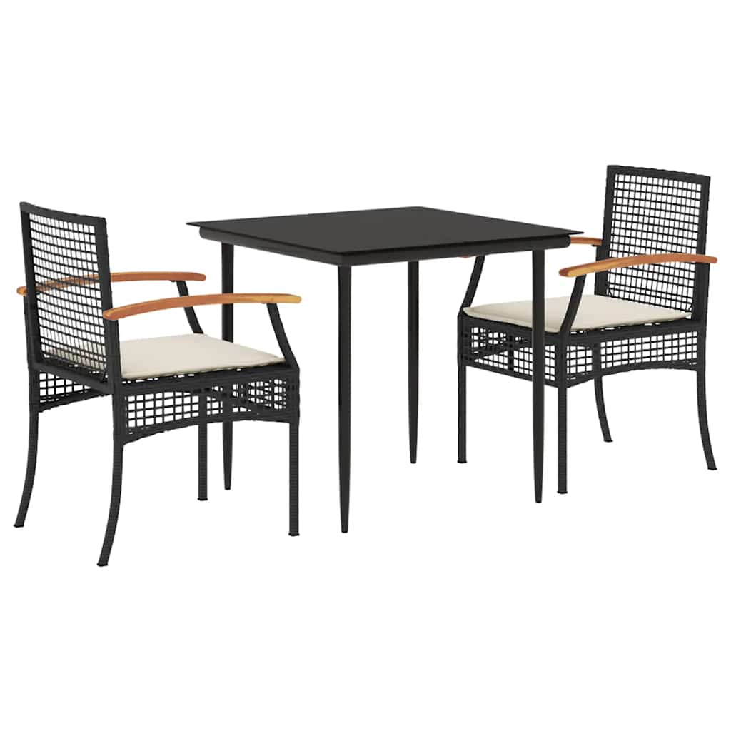 3-dijelni vrtni blagovaonski set s jastucima od poliratana crni Crna 80 x 80 x 74 cm