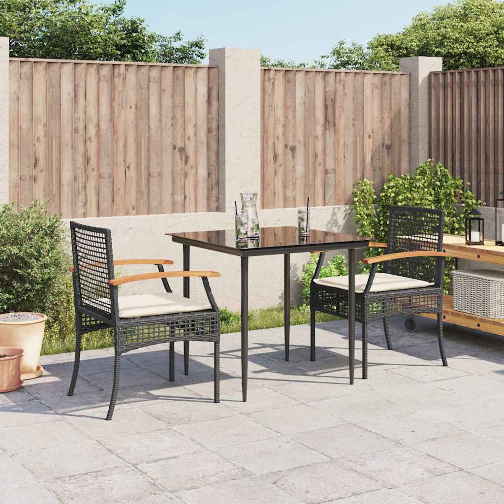 3-dijelni vrtni blagovaonski set s jastucima od poliratana crni Crna 80 x 80 x 74 cm