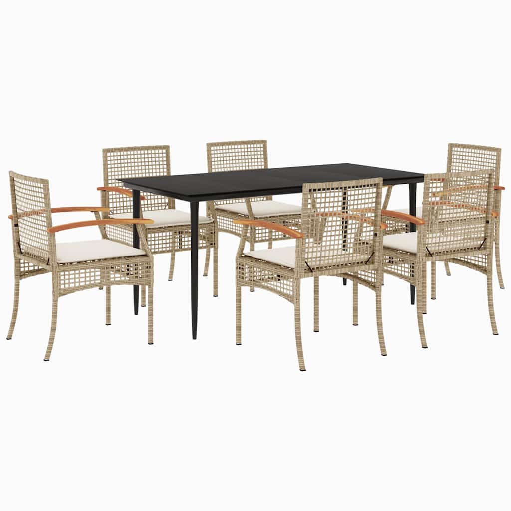 7-dijelni vrtni blagovaonski set od poliratana s jastucima bež 160 x 80 x 74 cm
