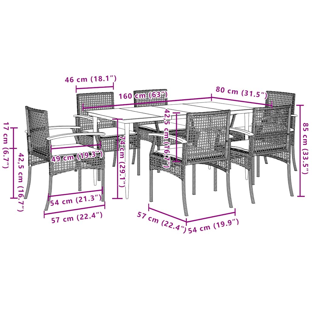 7-dijelni vrtni blagovaonski set od poliratana s jastucima bež 160 x 80 x 74 cm