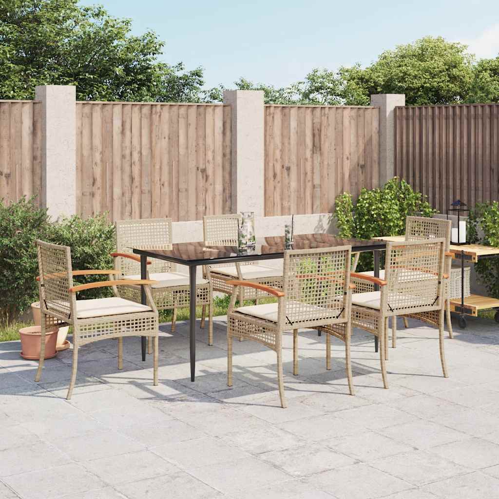 7-dijelni vrtni blagovaonski set od poliratana s jastucima bež 160 x 80 x 74 cm