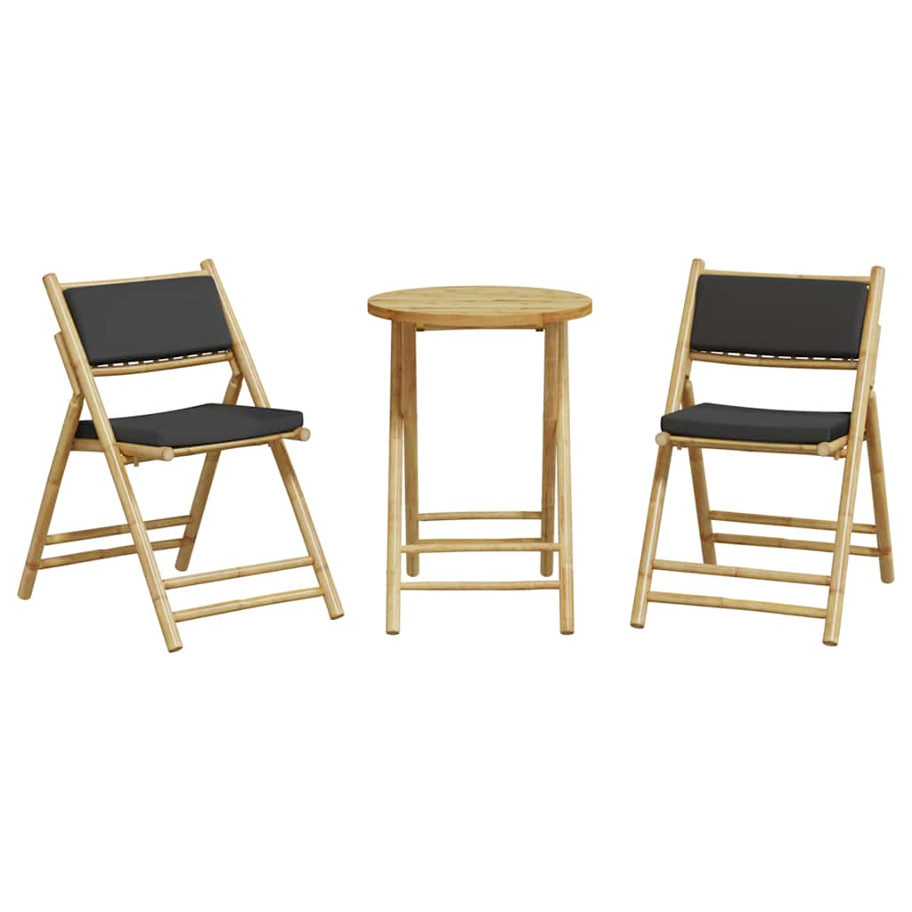 3-dijelni sklopivi bistro set s tamnosivim jastucima bambus Smeđa