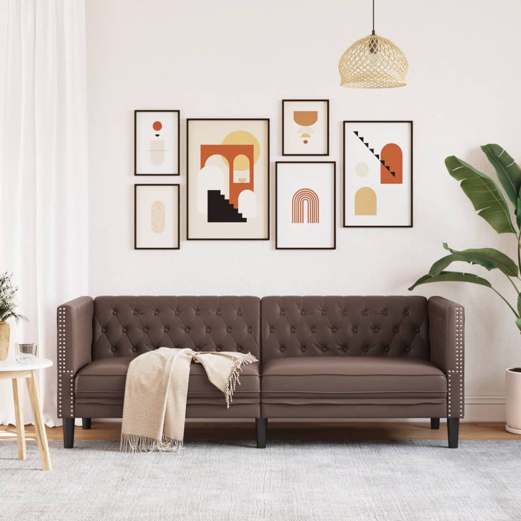 Chesterfield sofa za 3 osobe, smeđa, umjetna koža