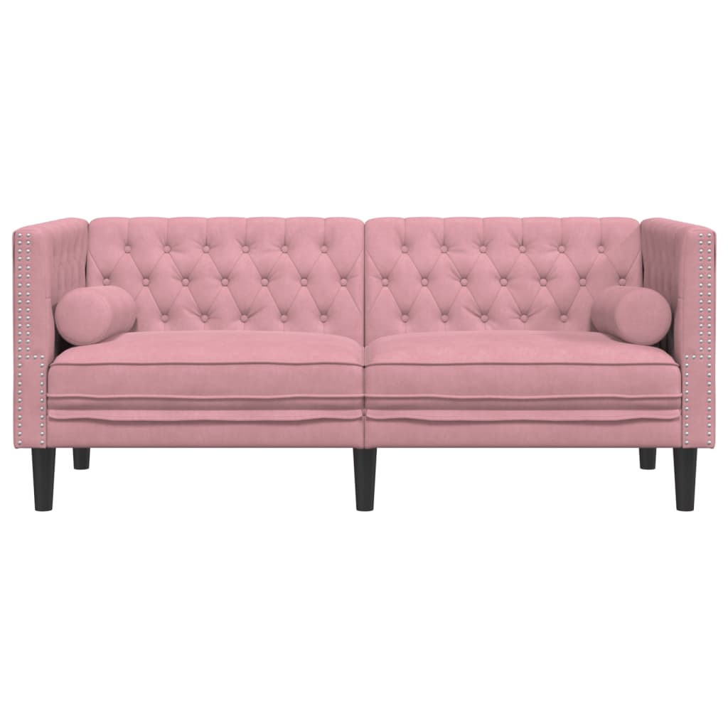 Chesterfield sofa s jastucima za 2 osobe, ružičasti baršun