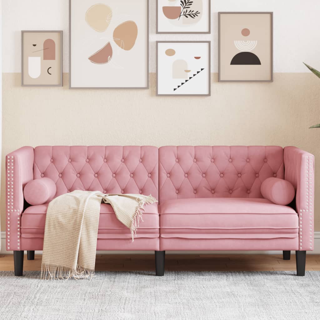 Chesterfield sofa s jastucima za 2 osobe, ružičasti baršun