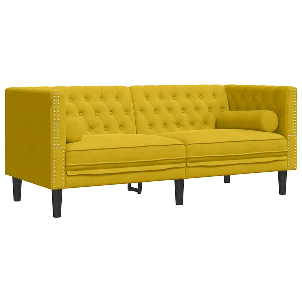 Chesterfield sofa s jastucima za 2 osobe, žuti baršun