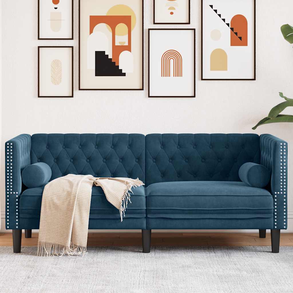 Chesterfield sofa s jastucima za 2 osobe, plavi baršun
