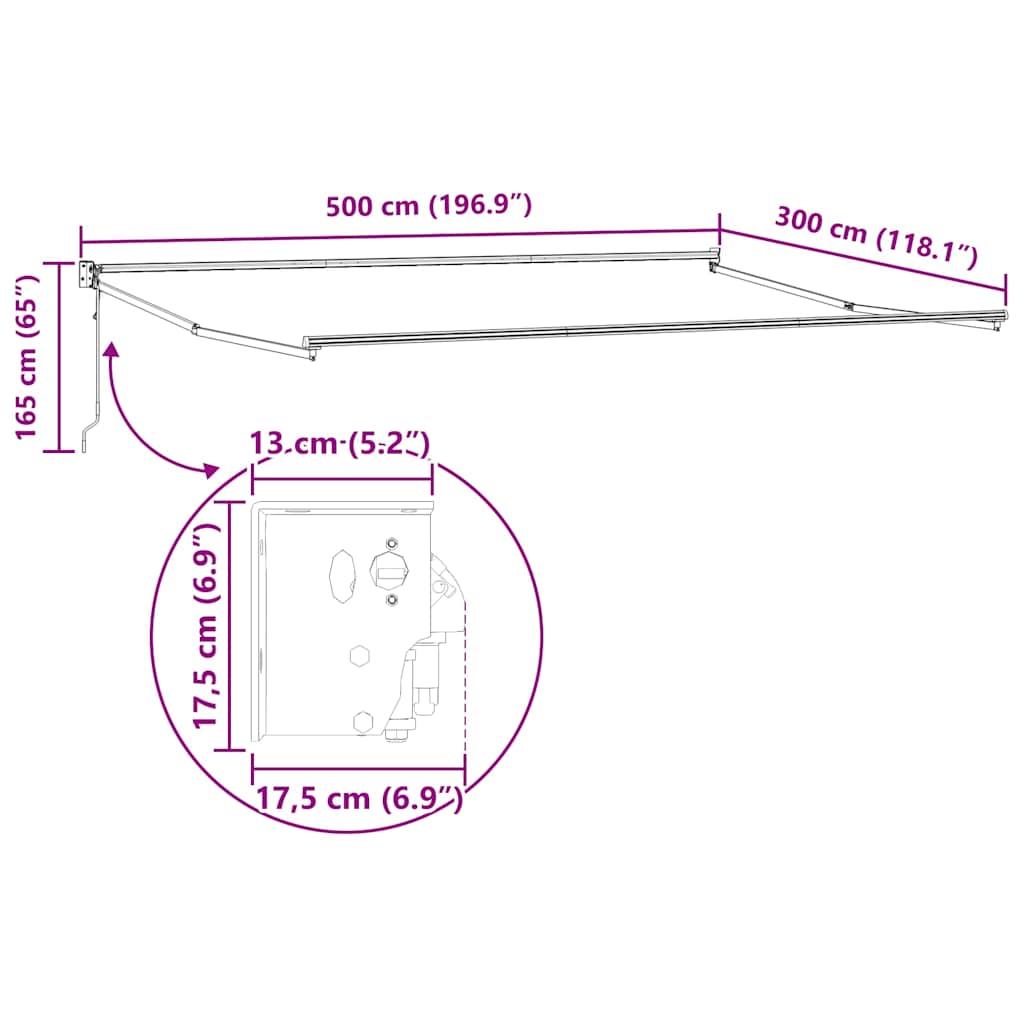 Uvlačiva tenda antracit i bijela 5x3 m tkanina i aluminij