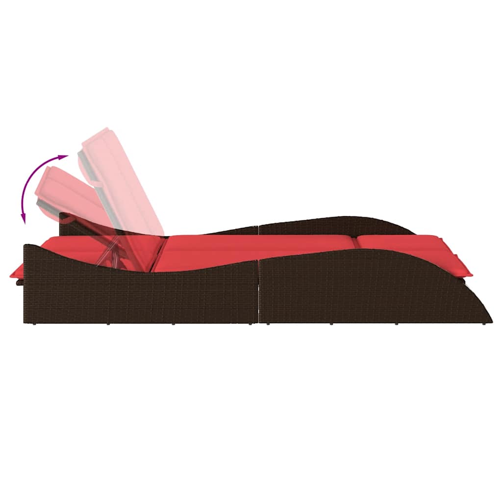 Ležaljka za sunčanje s jastucima smeđa 114x205x73 cm poli ratan