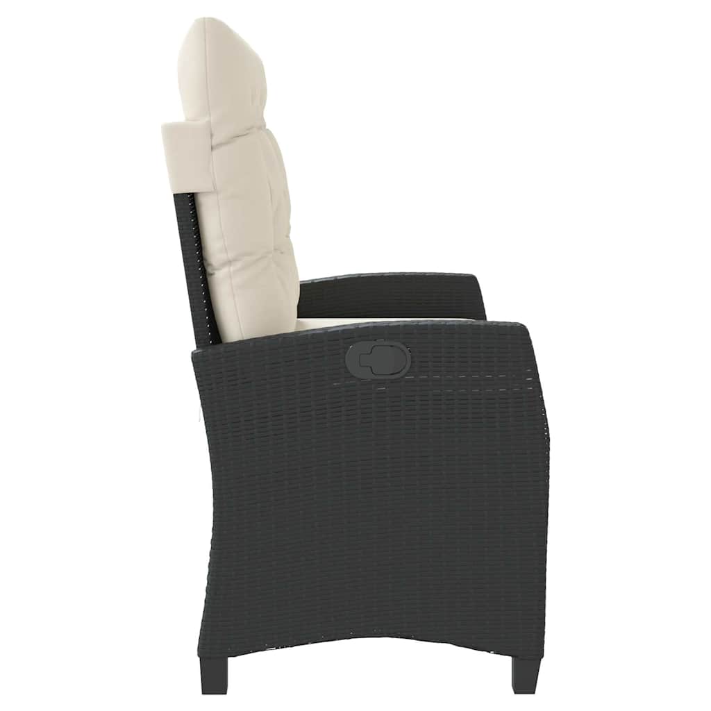 Vrtni naslonjač s jastucima crni od poliratana Crna 105 x 66 x 93 cm