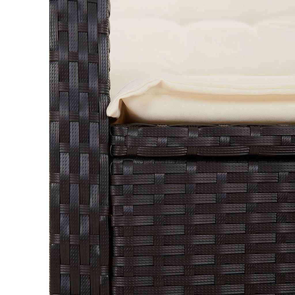 Vrtni naslonjač s jastucima crni od poliratana Crna 105 x 66 x 93 cm