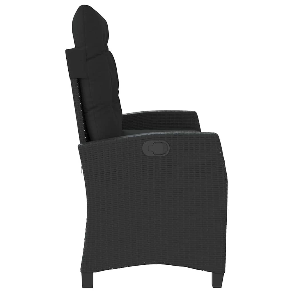 Vrtni naslonjač s jastucima crni od poliratana Crna 105 x 66 x 93 cm