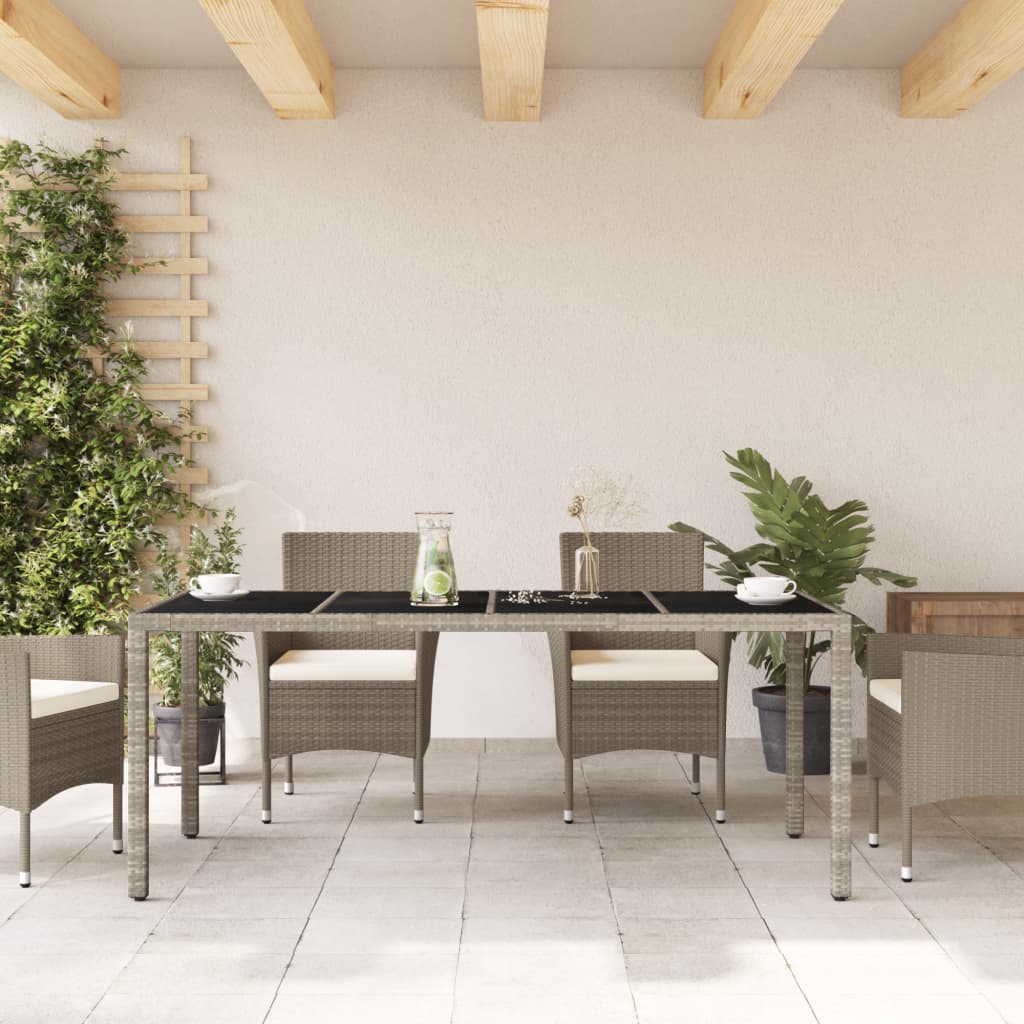 Vrtni stol sa staklenom pločom sivi 190x90x75 cm od poliratana Siva