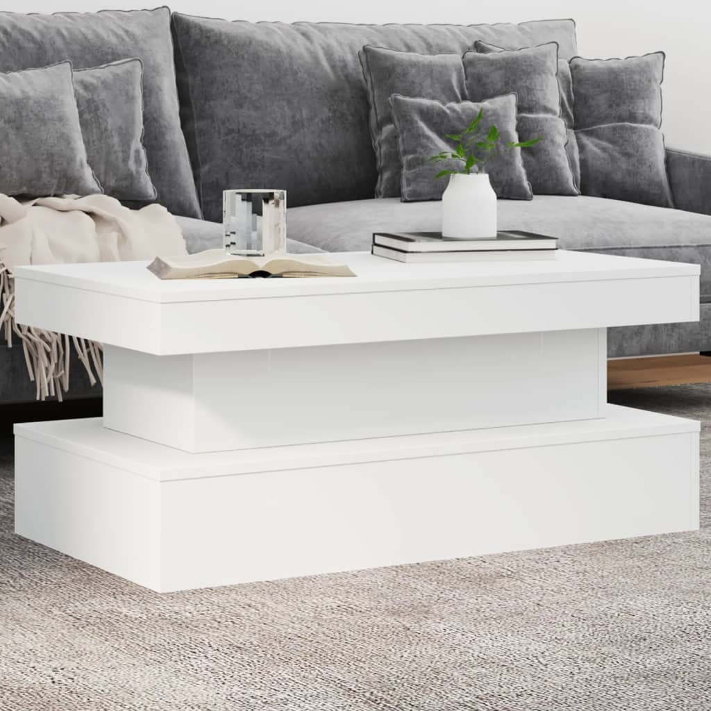 Stolić za kavu s LED svjetlima bijeli 90 x 50 x 40 cm Bijela