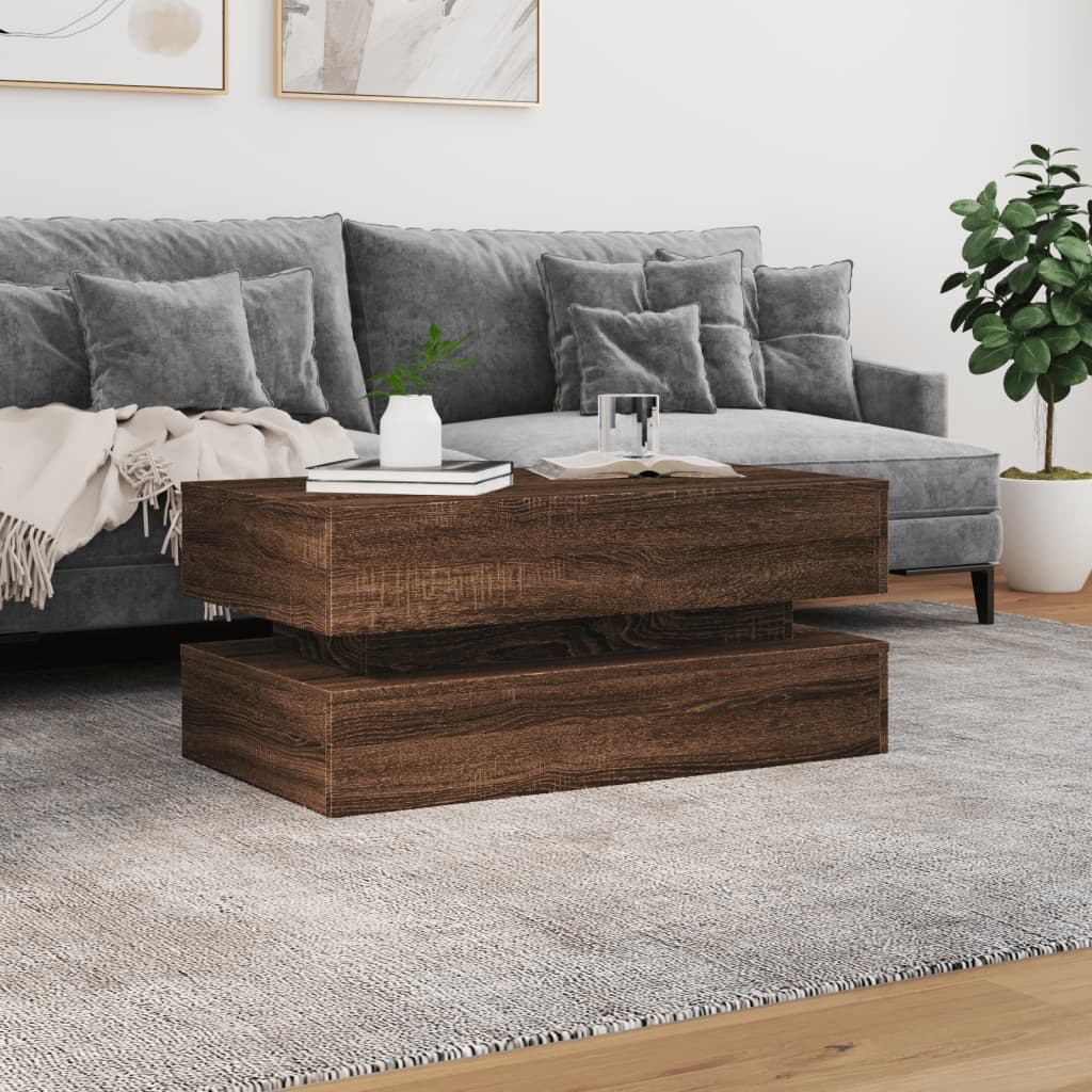 Stolić za kavu s LED svjetlima smeđa boja hrasta 90x50x40 cm
