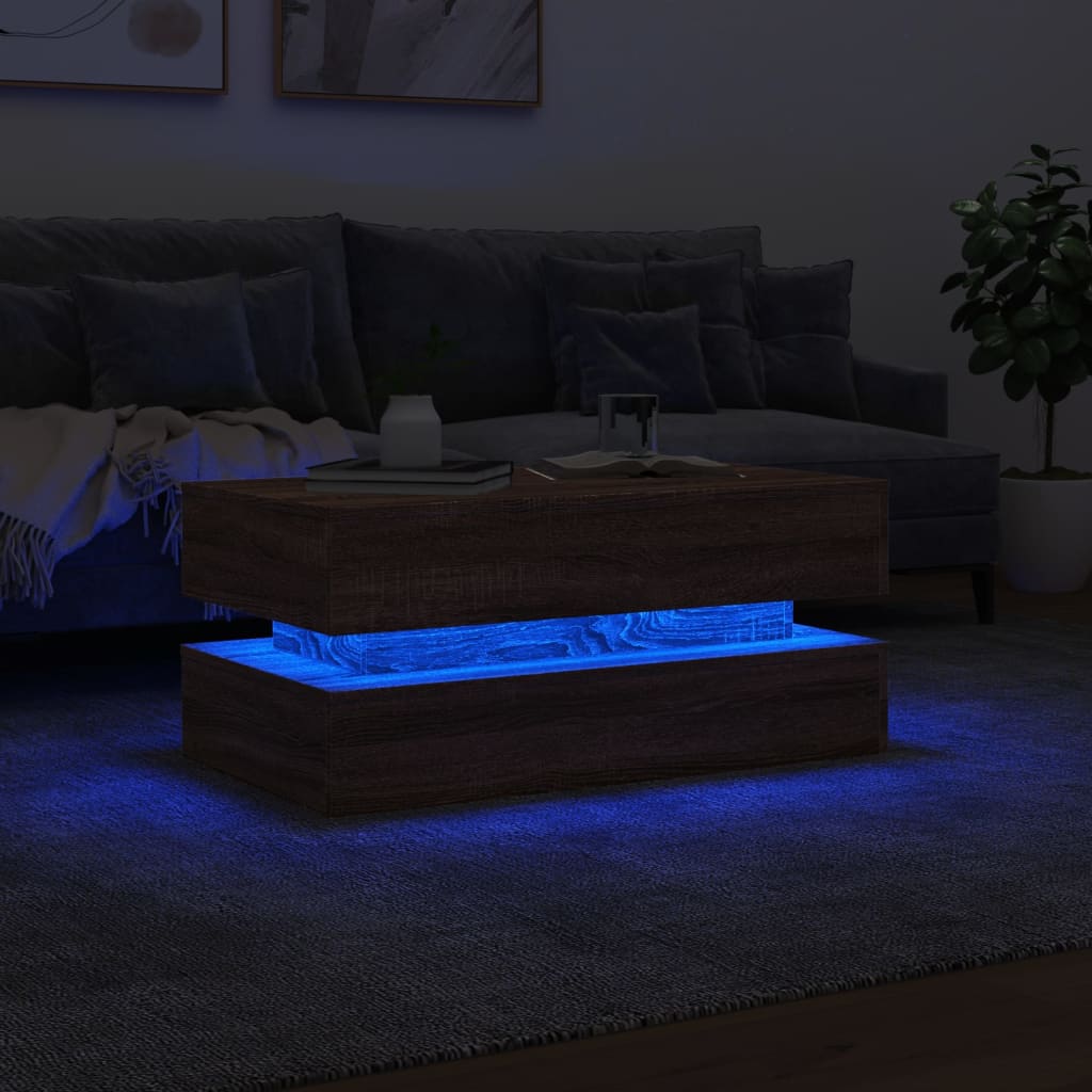 Stolić za kavu s LED svjetlima smeđa boja hrasta 90x50x40 cm