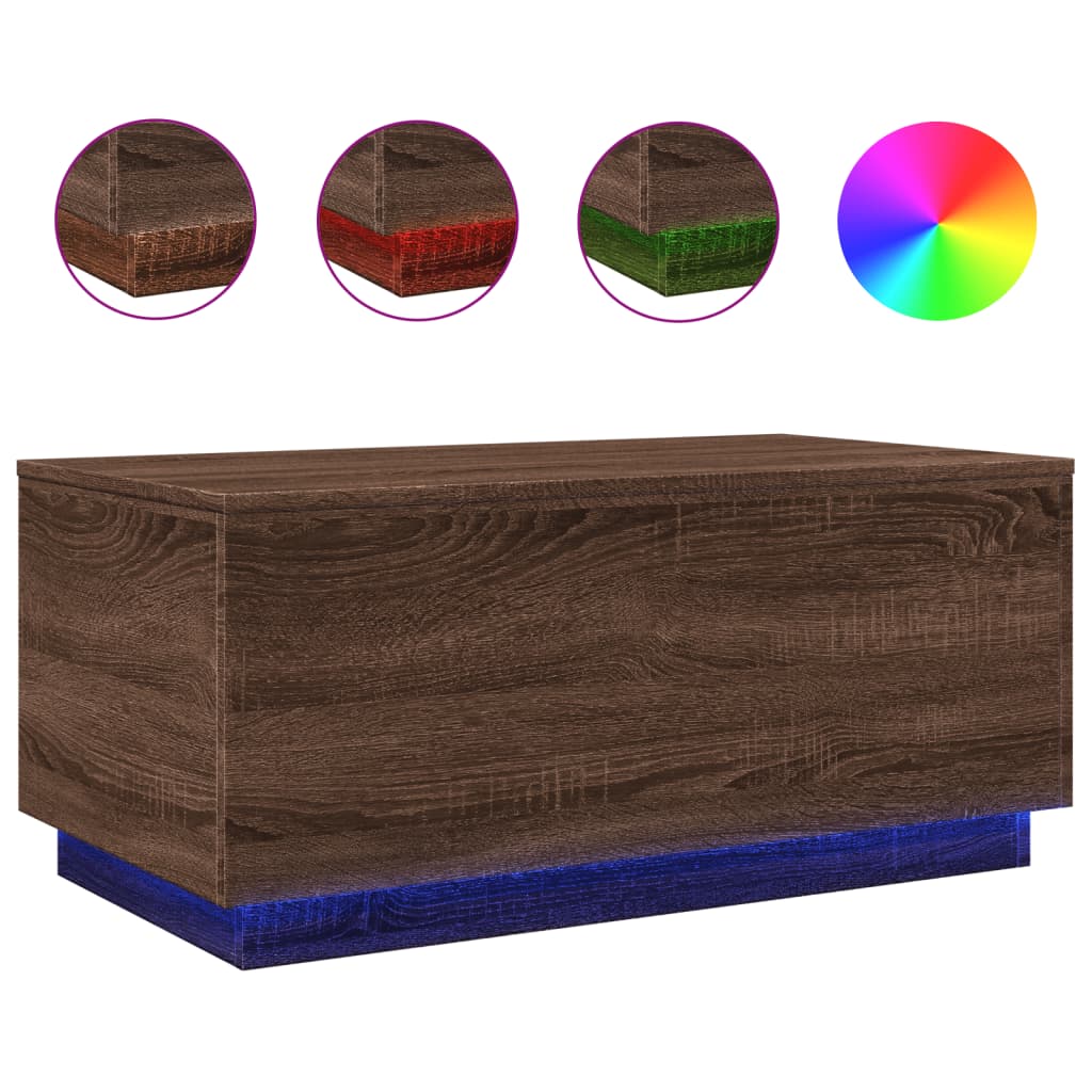 Stolić za kavu s LED svjetlima smeđa boja hrasta 90x50x40 cm