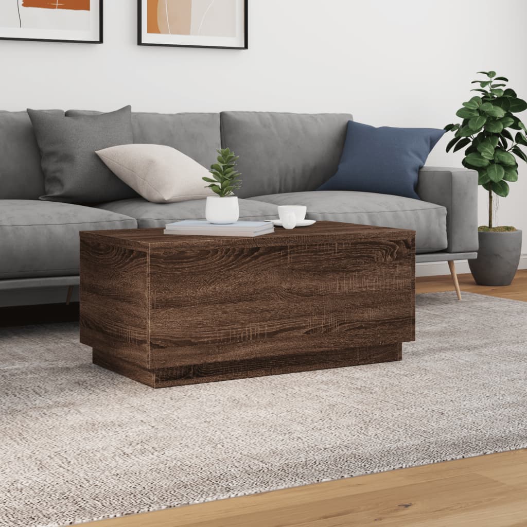 Stolić za kavu s LED svjetlima smeđa boja hrasta 90x50x40 cm