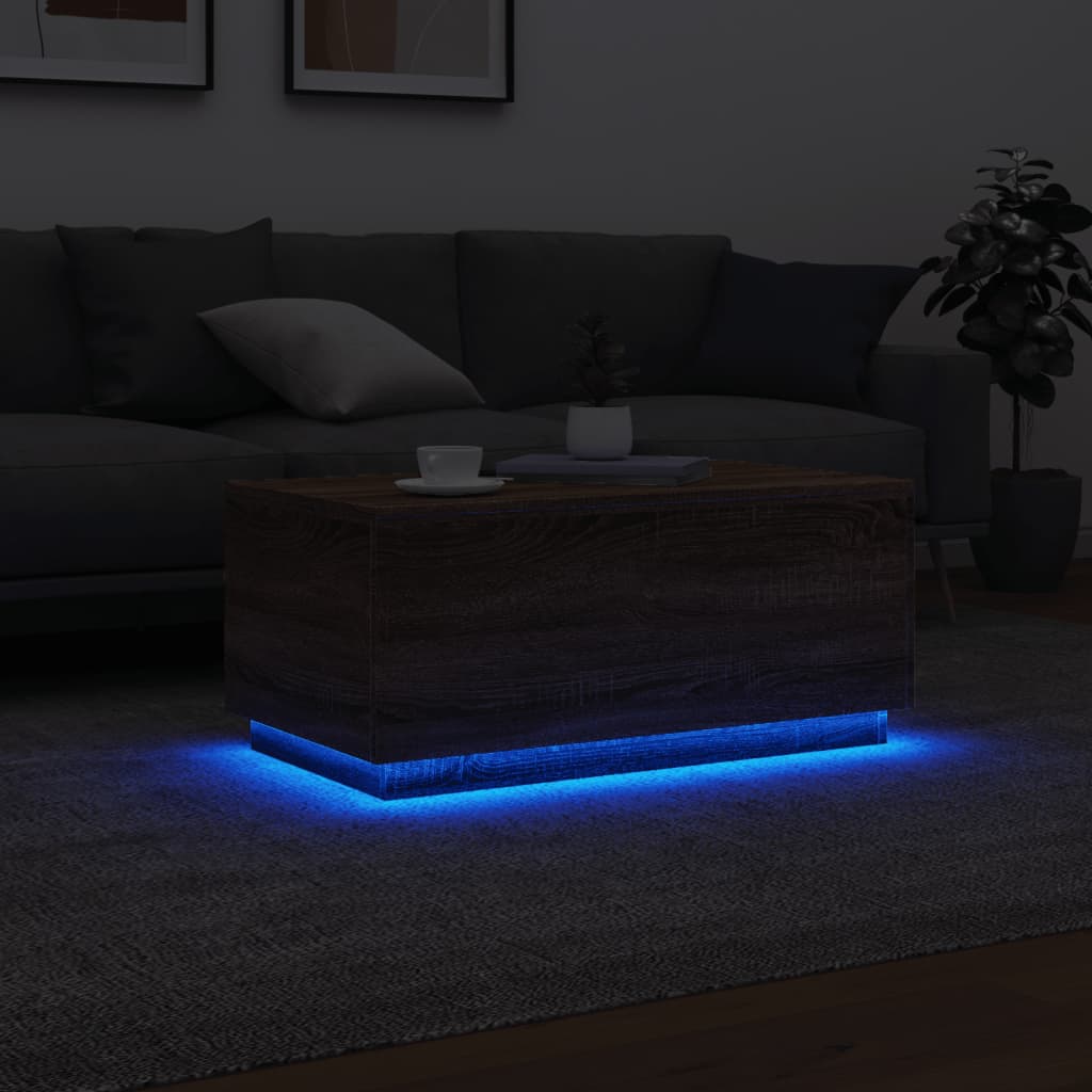 Stolić za kavu s LED svjetlima smeđa boja hrasta 90x50x40 cm