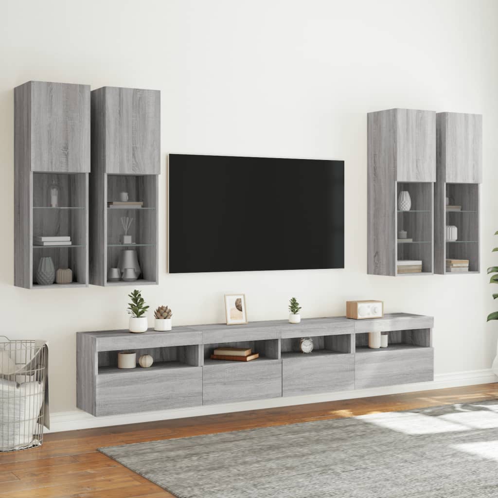 7-dijelni set zidnih TV ormarića LED boja hrasta sonome Siva
