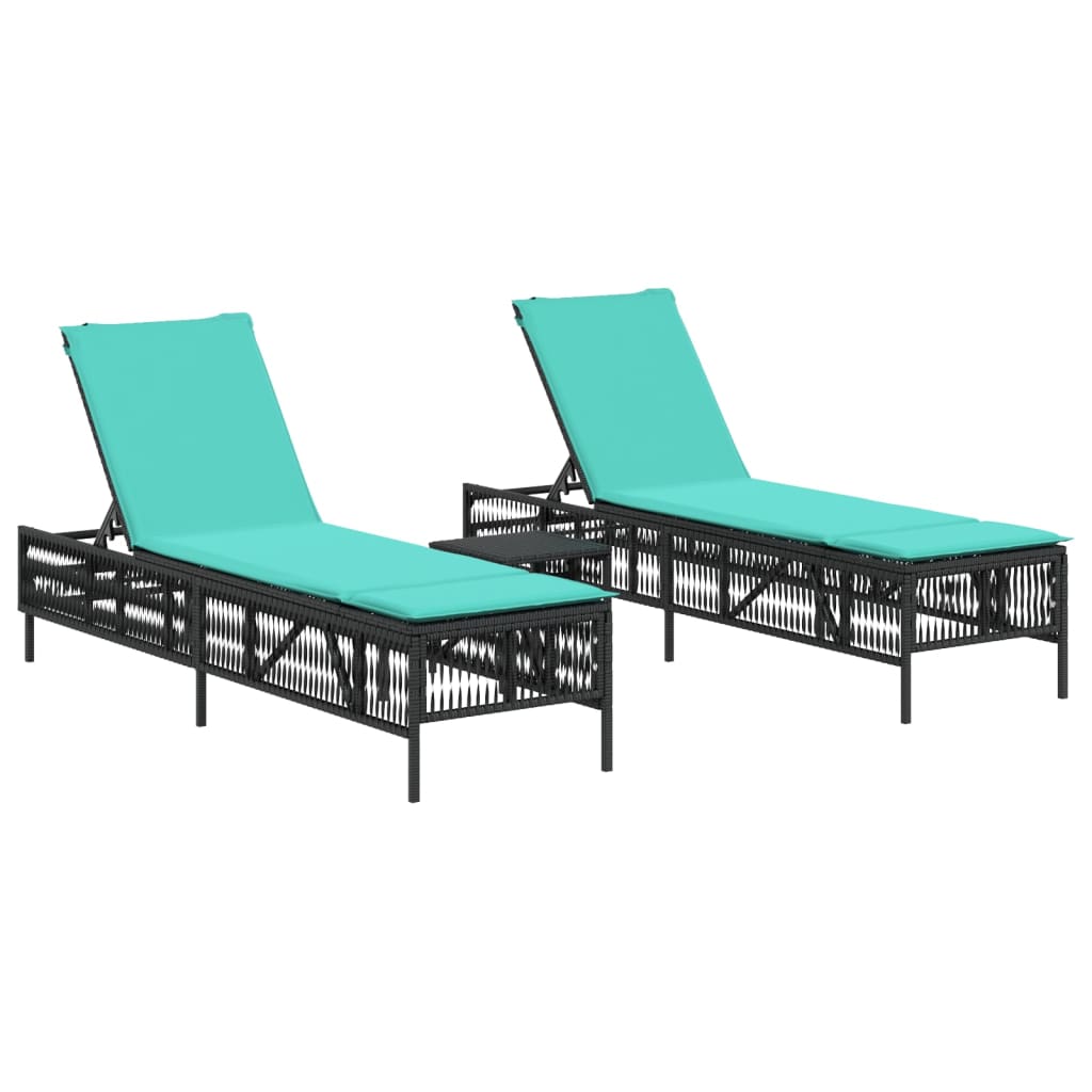 Ležaljke za sunčanje 2 kom sa stolom crne boje poli ratan
