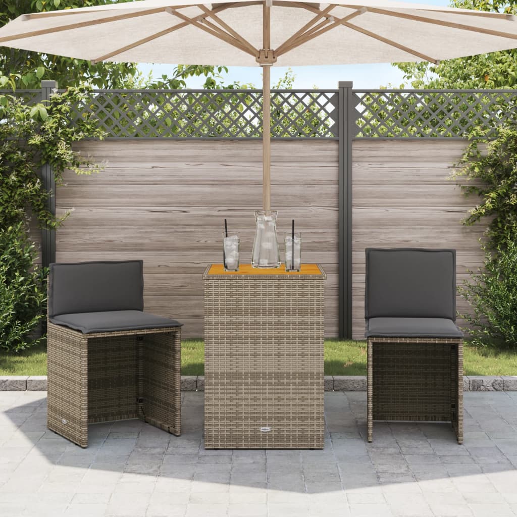 3-dijelni bistro set od poliratana s jastucima sivi