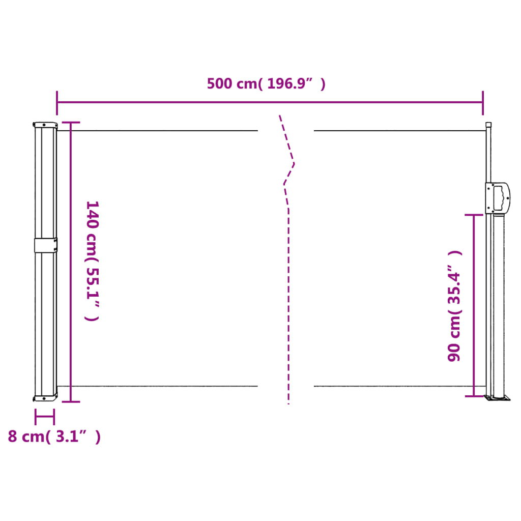 Bočna tenda na uvlačenje plava 140 x 500 cm