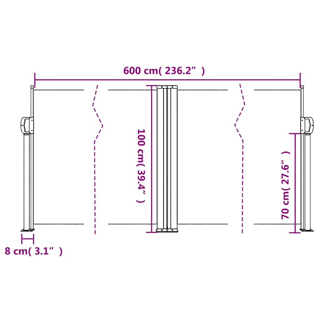 Uvlačiva bočna tenda 100 x 600 cm antracit