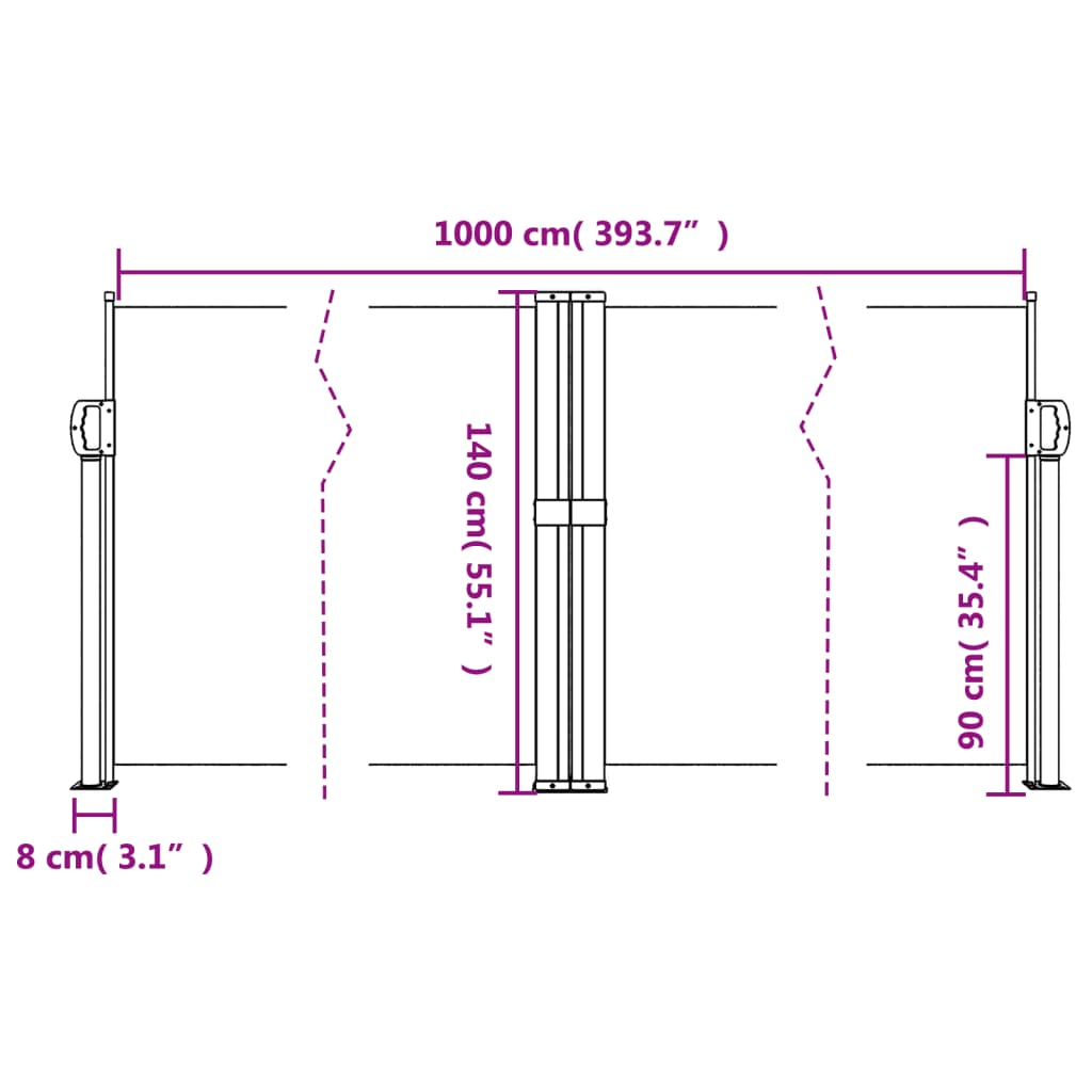 Uvlačiva bočna tenda 140 x 1000 cm crvena