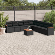 10-dijelni set vrtnih sofa s jastucima crni od poliratana Crna 62 x 62 x 69 cm