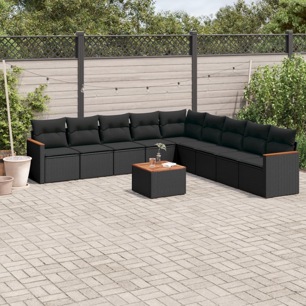 10-dijelni set vrtnih sofa s jastucima crni od poliratana Crna 62 x 62 x 69 cm