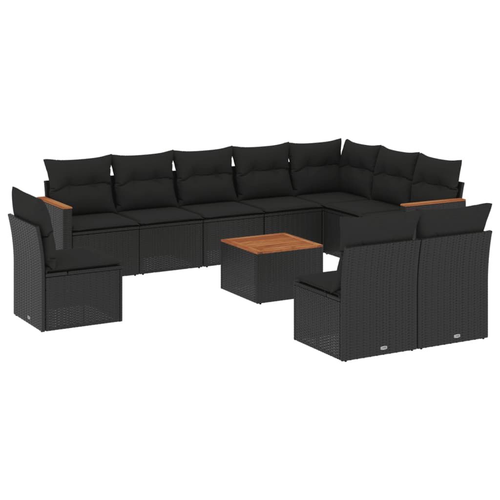 11-dijelni set vrtnih sofa od poliratana s jastucima crni Crna 62 x 62 x 69 cm