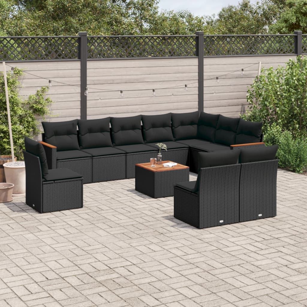 11-dijelni set vrtnih sofa od poliratana s jastucima crni Crna 62 x 62 x 69 cm