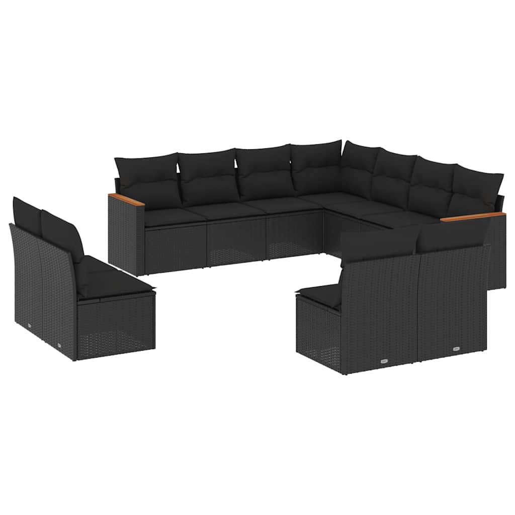 11-dijelni set vrtnih sofa od poliratana s jastucima crni Crna 62 x 62 x 69 cm
