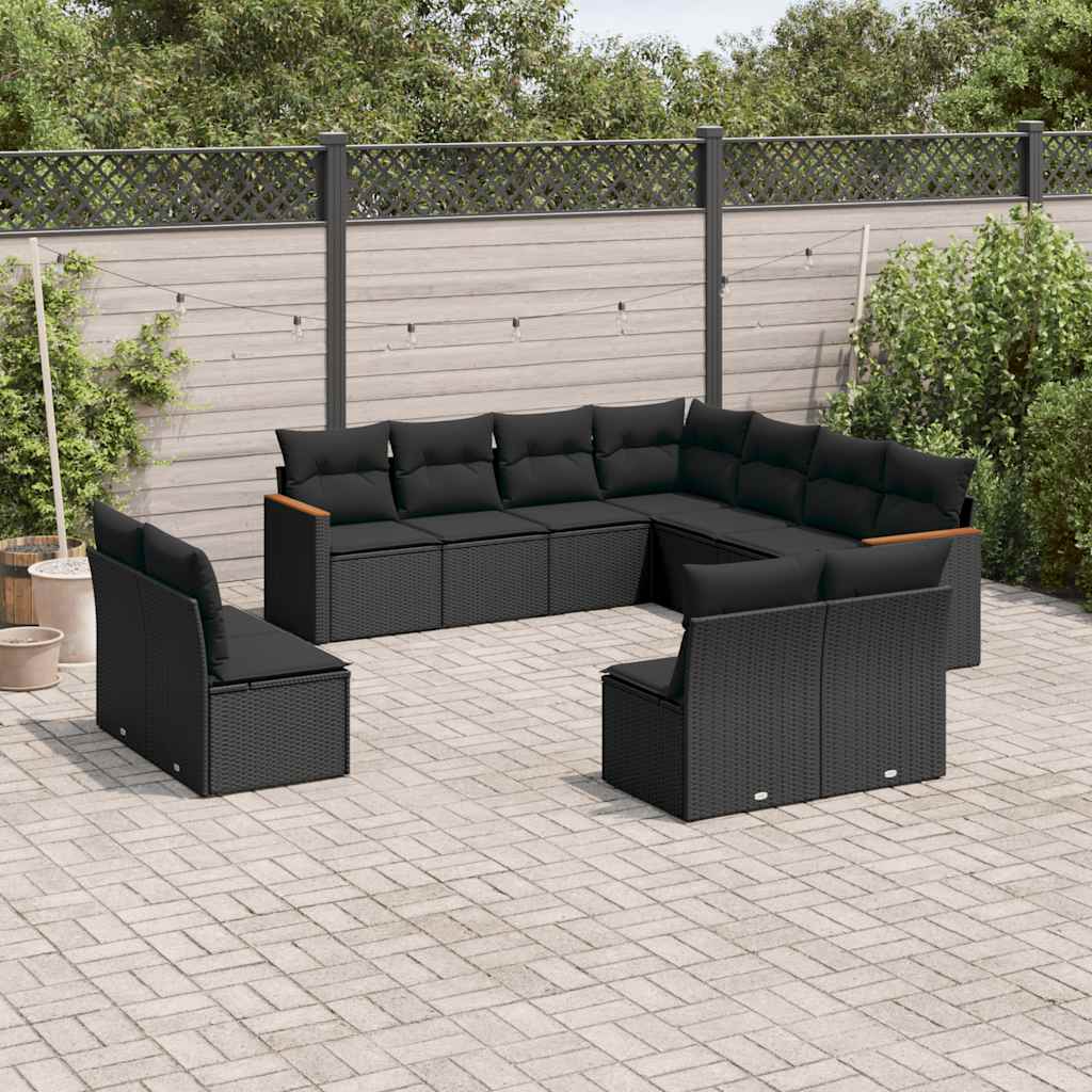 11-dijelni set vrtnih sofa od poliratana s jastucima crni Crna 62 x 62 x 69 cm