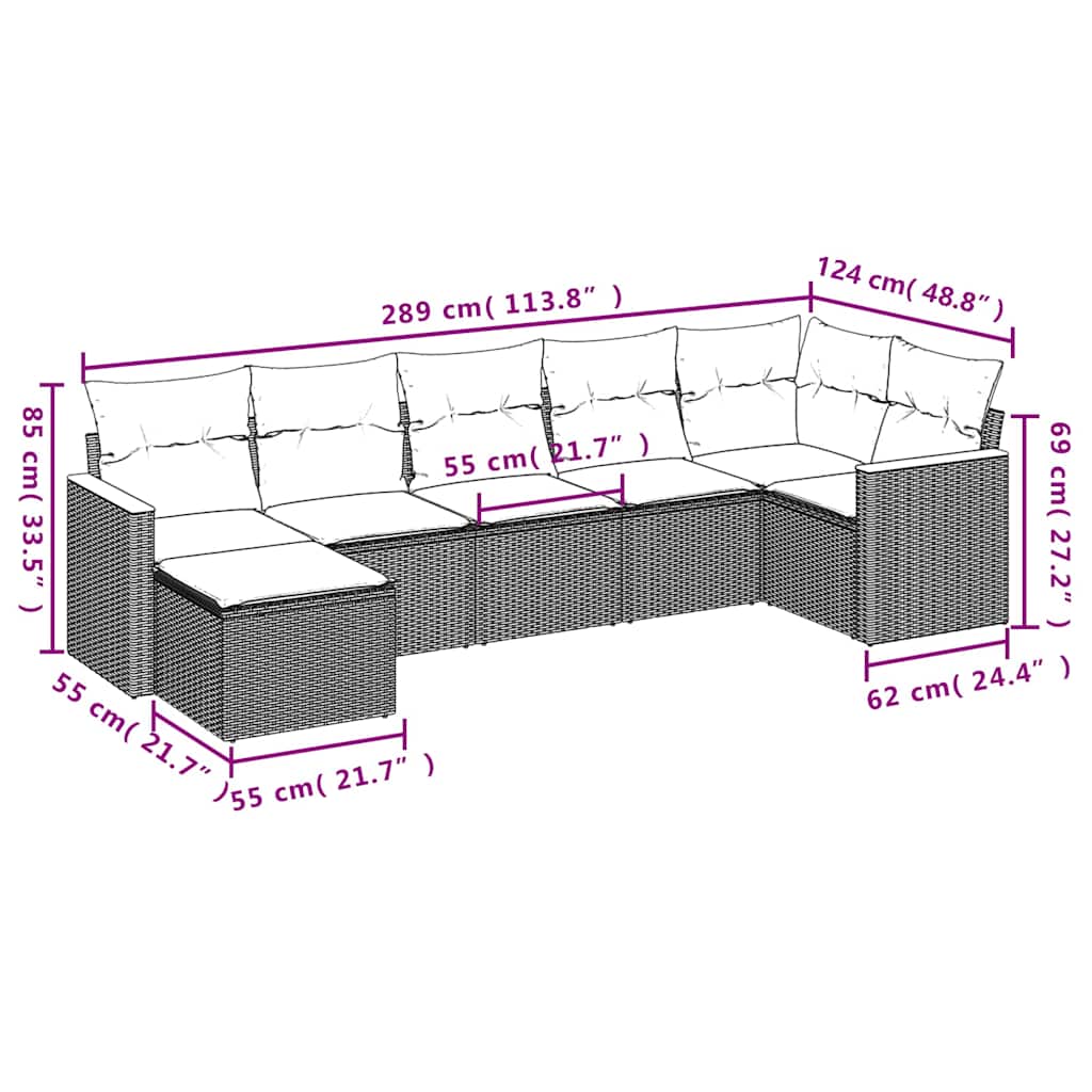 7-dijelni set vrtnih sofa od poliratana s jastucima crni Crna 62 x 62 x 69 cm