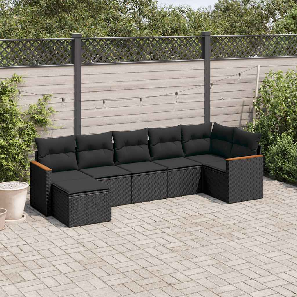 7-dijelni set vrtnih sofa od poliratana s jastucima crni Crna 62 x 62 x 69 cm