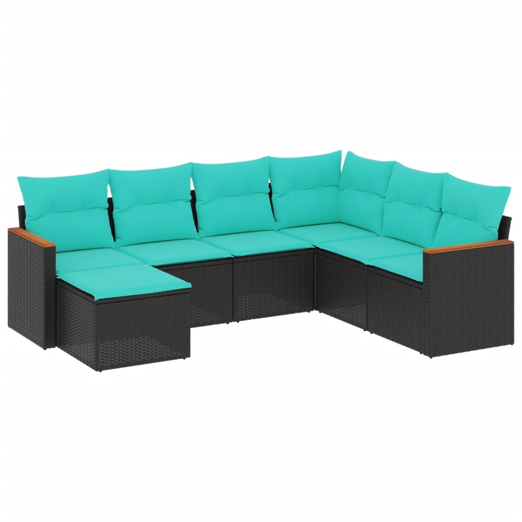 Vrtni set od 7 dijelova s jastucima, crni poliratan