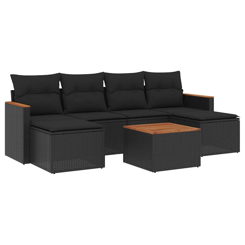 7-dijelni set vrtnih sofa od poliratana s jastucima crni Crna 61 x 62 x 69 cm