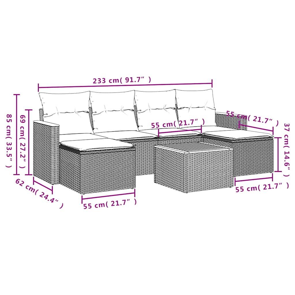 7-dijelni set vrtnih sofa od poliratana s jastucima crni Crna 61 x 62 x 69 cm