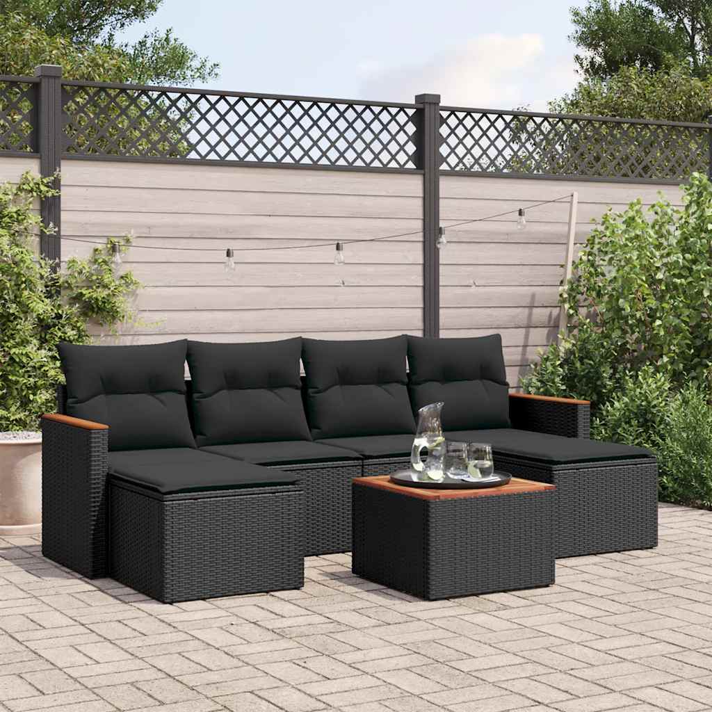 7-dijelni set vrtnih sofa od poliratana s jastucima crni Crna 61 x 62 x 69 cm